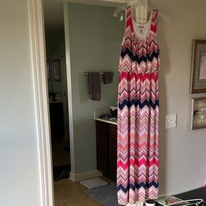 Trixxi Coral and Navy Chevron Dress